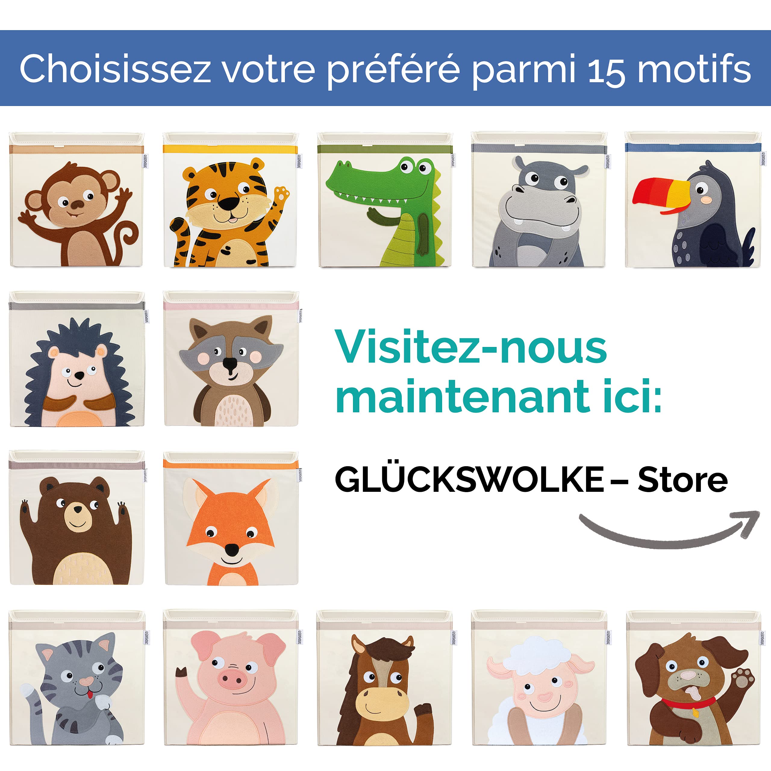 GLÜCKSWOLKE Boite de Rangement Enfant - 15 Motifs I Coffre à Jouet I Caisse Cube (33x33x33) I Bac à Jouets avec Couvercle - Chambre Bebe I Organisateurs pour Salle de Jeux I Jungle Animaux (Toucan)
