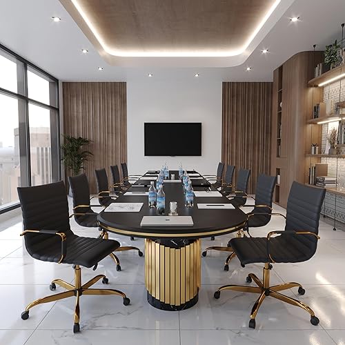 Miniatura 28 de LeisureMod Harris Silla de oficina con almohadilla suave, silla ejecutiva de piel sintética con base de acero dorado, altura ajustable, bloqueo de