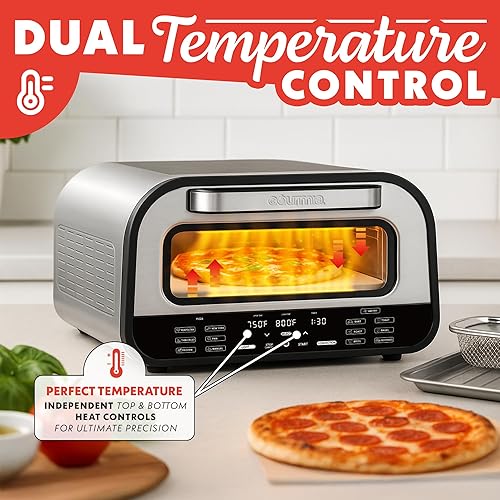 Vista 4 de Gourmia Indoor Pizza Oven Air Fryer Toaster – 1800W Countertop Multi-Cooker with Pizza Stone, Digital Controls & 6 Presets, Stainless Steel