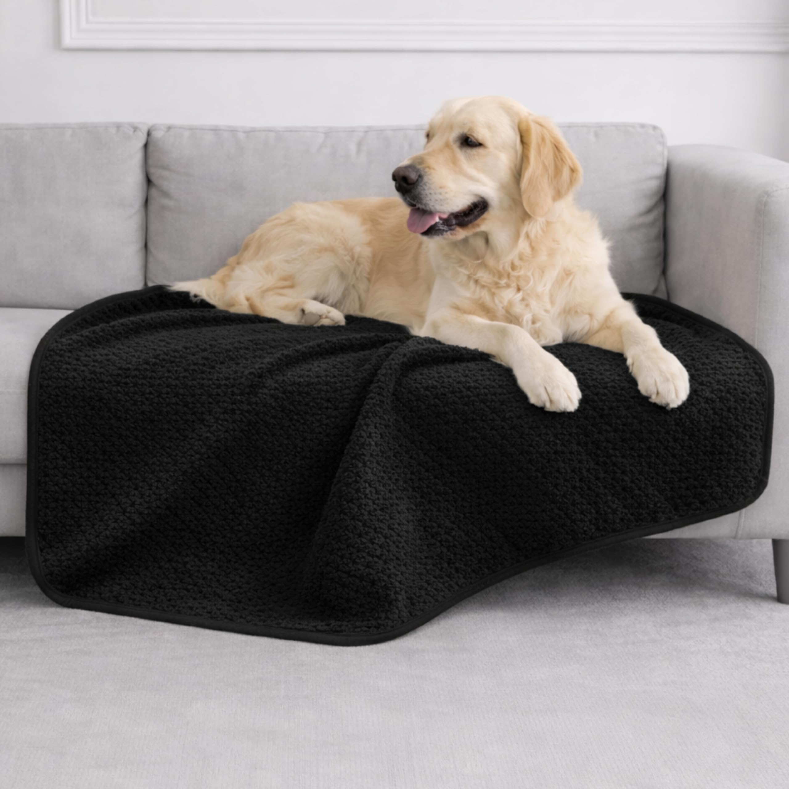 Dreamzie Hundedecke Wasserdicht Bett, Auto, Outdoor 100x120cm - Reversible und Maschinenwaschbar Hundedecke Sofa aus Sherpa Fleece - Schwarz