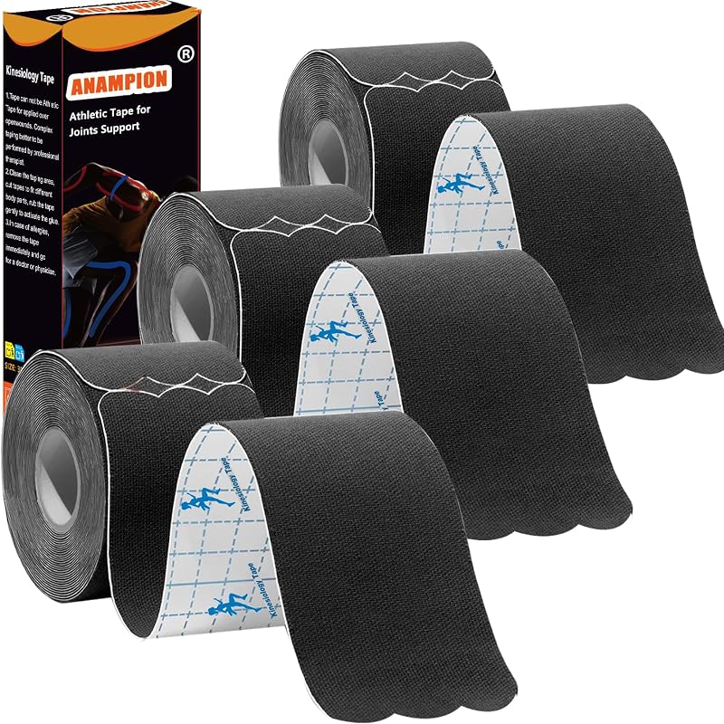 Kinesiology Tape Pro Athletic Sports (3 rollos, 60 tiras precortadas) Cinta impermeable y transpirable sin látex para tobillos, muñecas, rodillas, elástico, correr, tenis, natación, fútbol, ​​actividades zapatillas, cintas negras