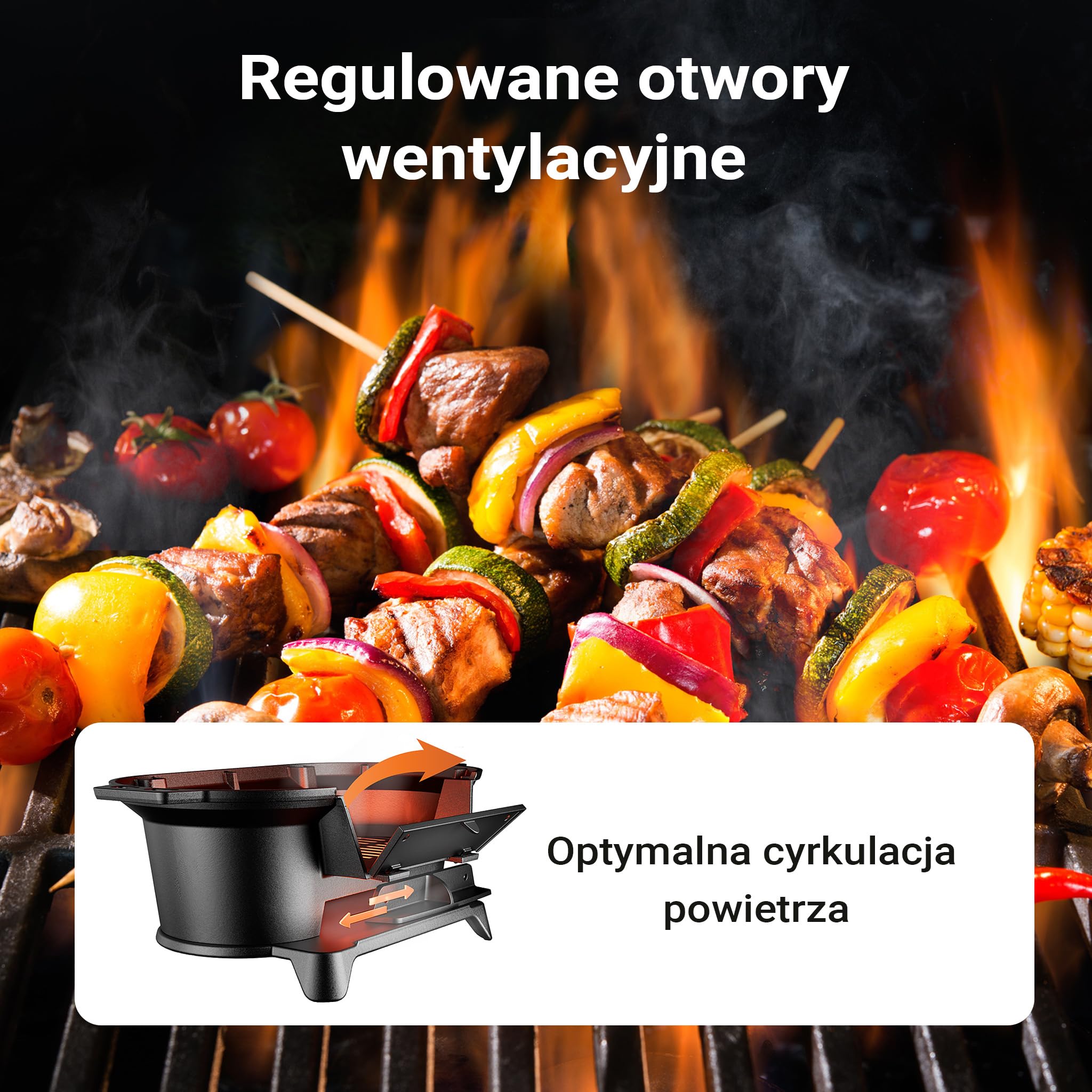 Wiltec Przenośny grill żeliwny o wymiarach 500 x 270 x 210 mm, z uchwytami i płytą do grillowania, miska na węgiel z otworem wentylacyjnym