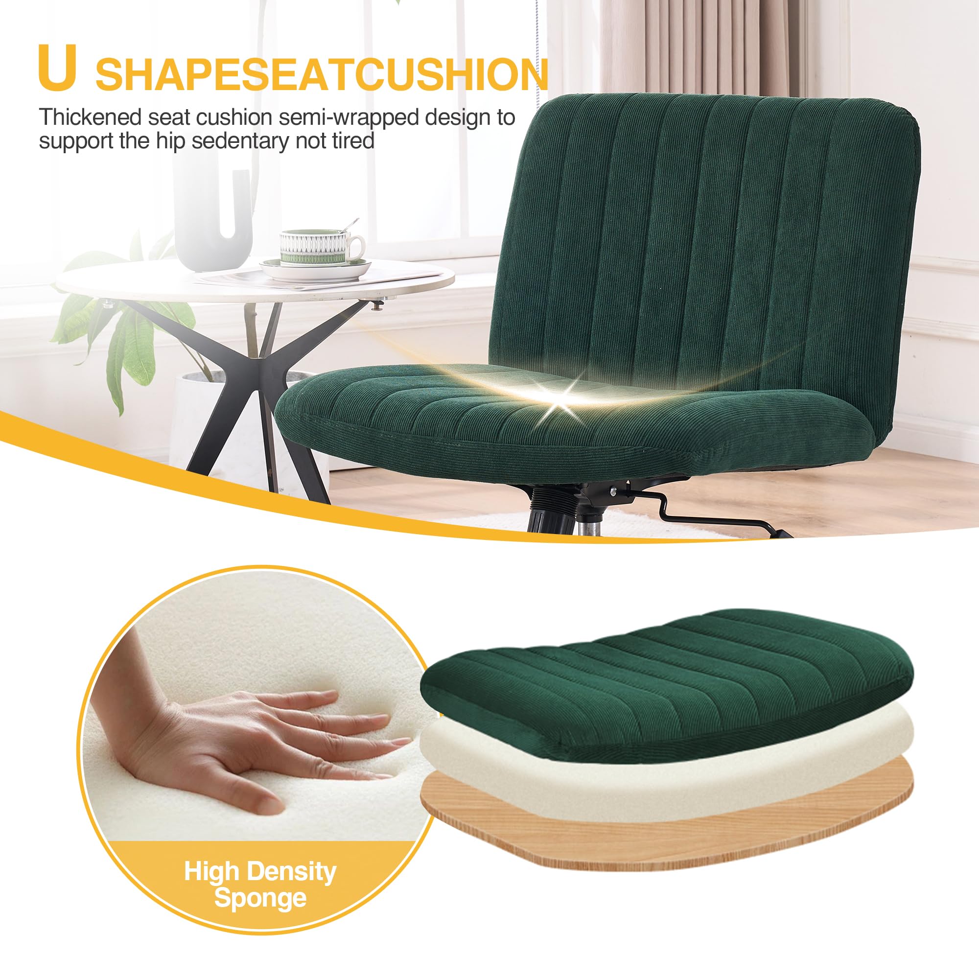 Armless Desk Chair No Wheels Wide Velvet Upholstered Office Chair Swivel  Criss Cross Legs Large Seat Adjustable Height Accent Chair for Adults Dark