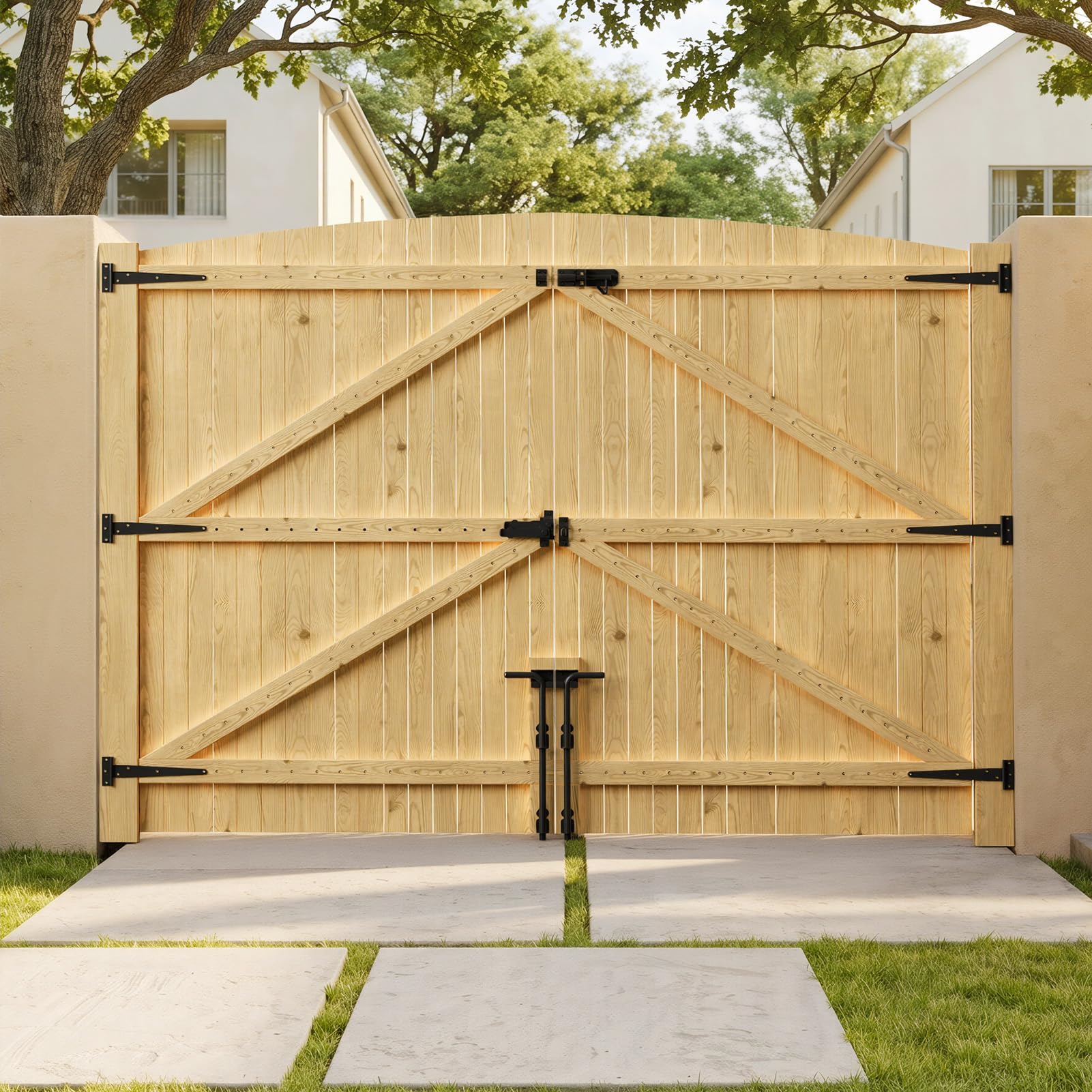 INMOZATA Double Garden Gates,Wooden Drive Way/Pedestrian Gate with Lock and Knocker Heavy Duty Swing Gates for Garden Animal Sheds Farm entrances(9ft9''Wide*6ft high)