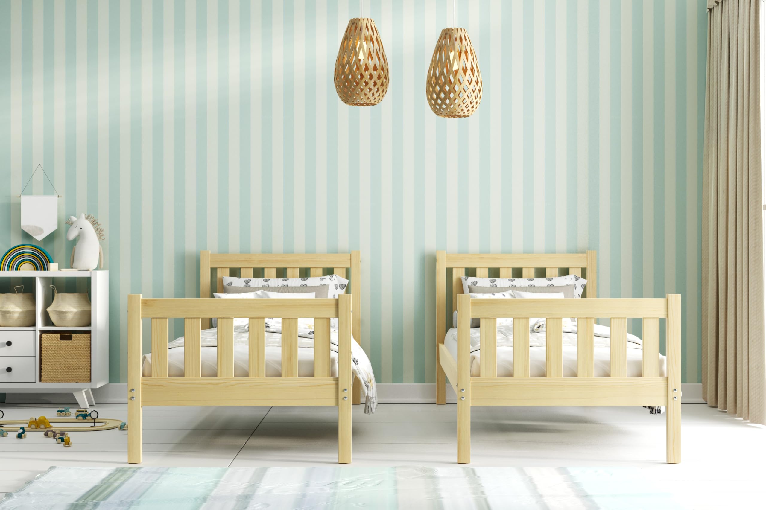 Interbeds Etagenbett Kaspar 200x90 Hochbett Stockbett aus Kiefernholz roh mit Leiter mit Lattenrost Naturholz Jugendbett Kinderbett für 2 Personen, teilbar in 2 Einzelbetten (Naturholz, 200x90)