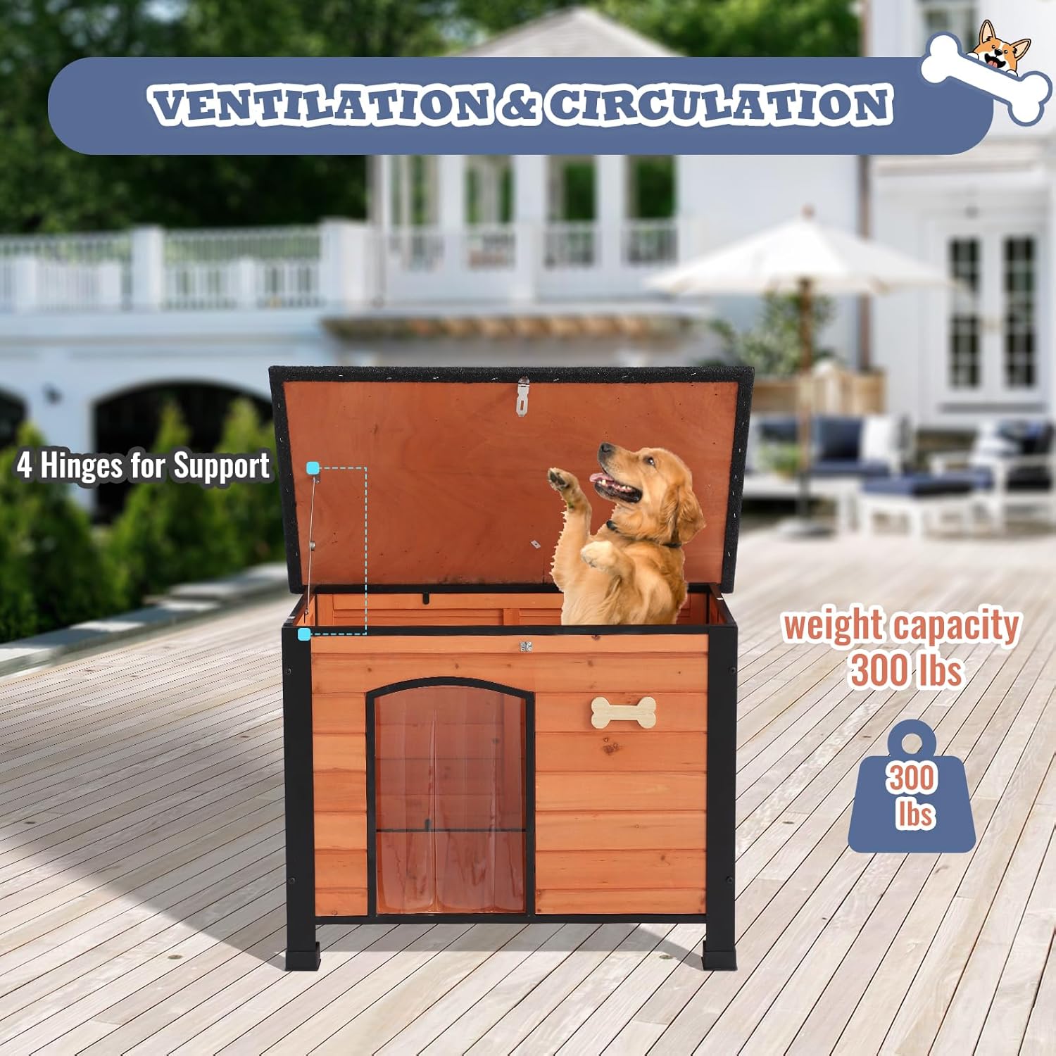 Outdoor Dog House, 31" Indoor Outdoor Doghouse Puppy Shelter Dog House with Iron Frame,Anti-Bite Design Dog Home for Small Medium Some Large Dogs (Orange,31" Small)