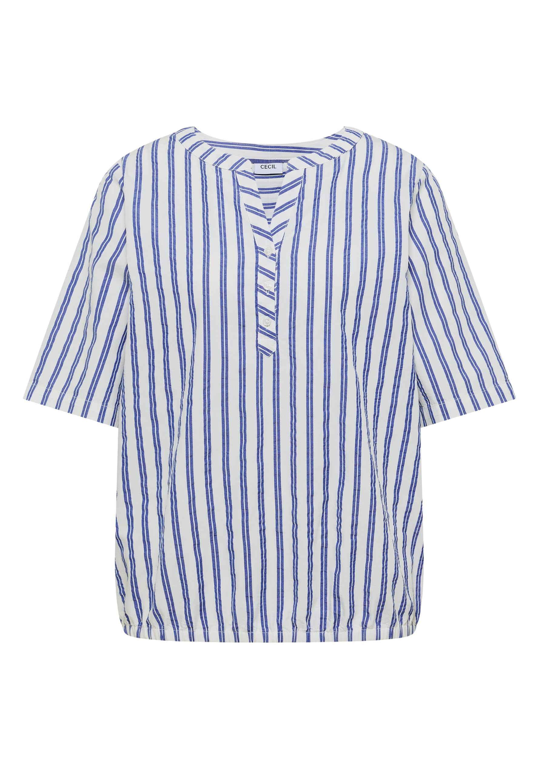 Cecil Halbarm Bluse mit Split Neck und Streifen