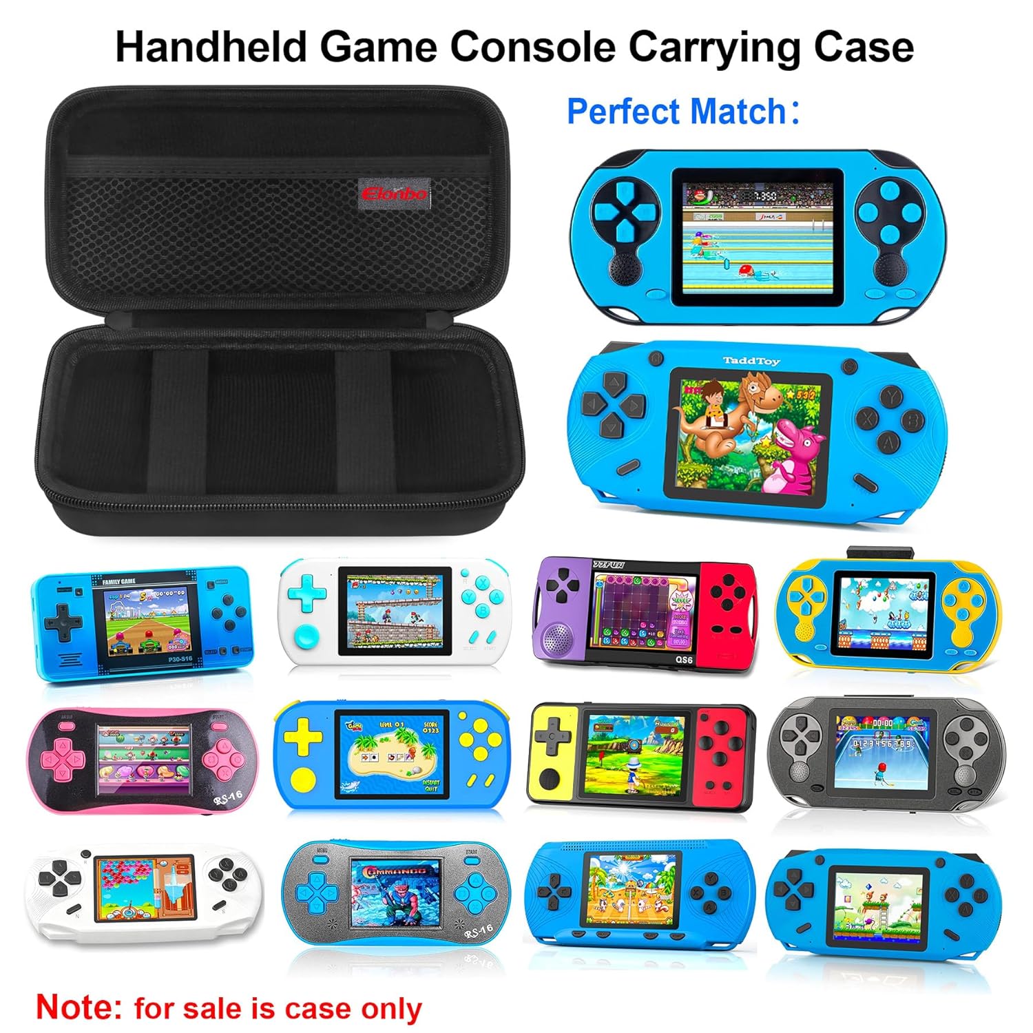 Elonbo Carrying Case for KAVOYI/WELLST·G/TaddToy/Beijue/FAMILY POCKET/CCTU/X-JOYKIDS/GREENCREEK/Beico/GuaiyeyeAP/TEBIYOU Handheld Game Console, Portable Electronic Gaming Player Bag, Black - Image 2