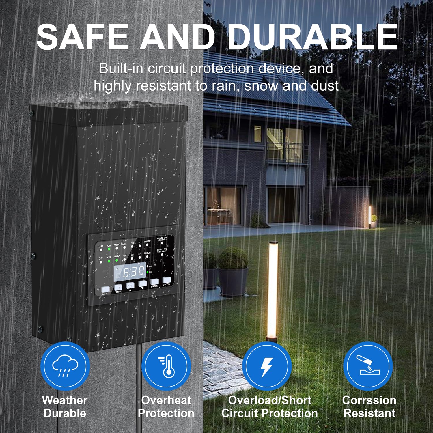 ZHENGXI ELECTRIC Trasformatore a bassa tensione da 300 W per illuminazione paesaggistica, 2 uscite controllate individualmente da 220 V a 12 V/14 V con timer e sensore di luce