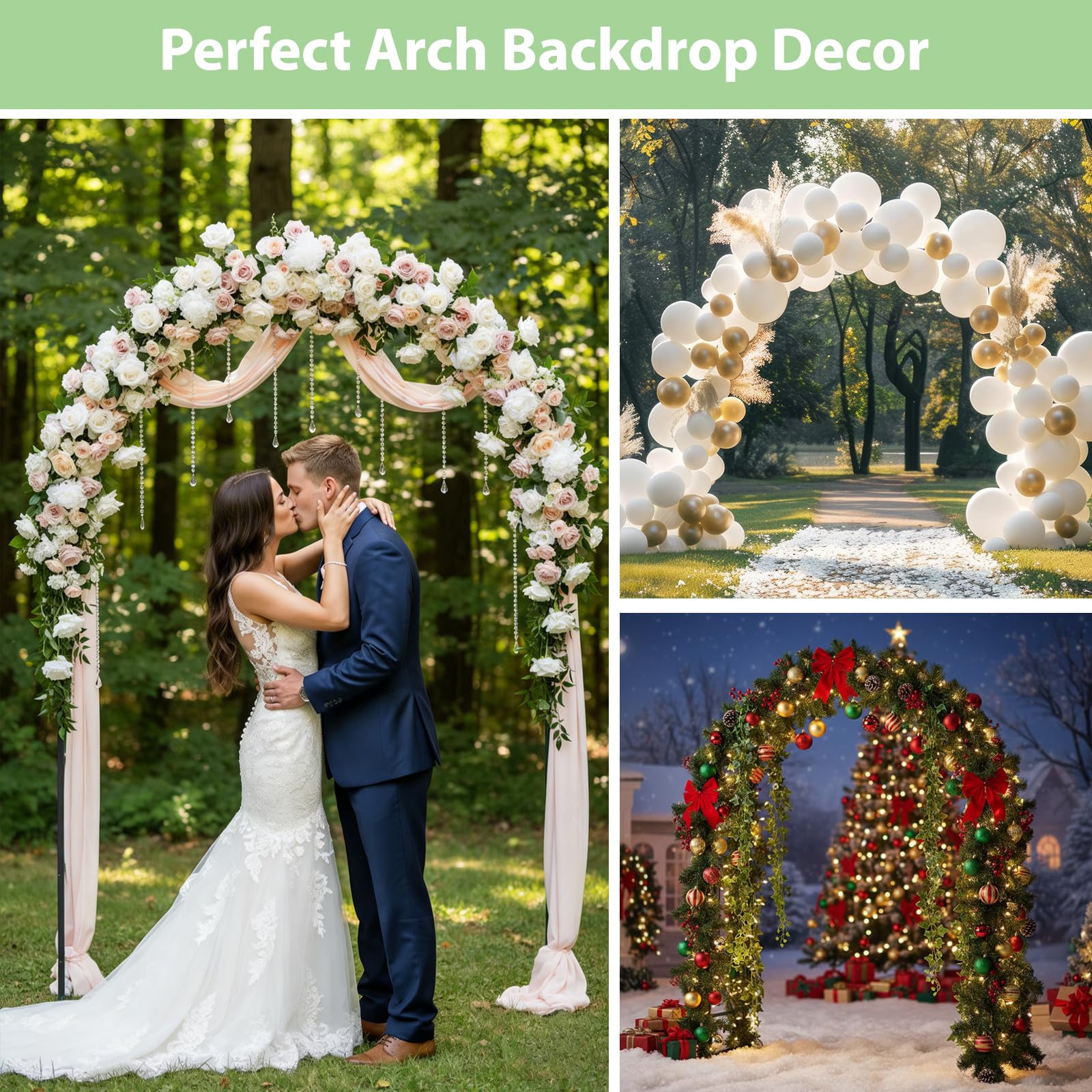 RUBFAC Metal Garden Arch, Wedding & Event Decoration, Garden Trellis for Climbing Plants, Assemble Freely 2 Sizes for Various Climbing Plant Roses Vines Bridal Party Decoration, Black, 1 Pack