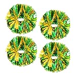 4Pcs Metallic Cheerleading Pom Poms, Creatiee 2 Pair Cheerleader Cheering Squad Pompoms for School Sports Dance Games Team Spirit Cheer (Green Gold)