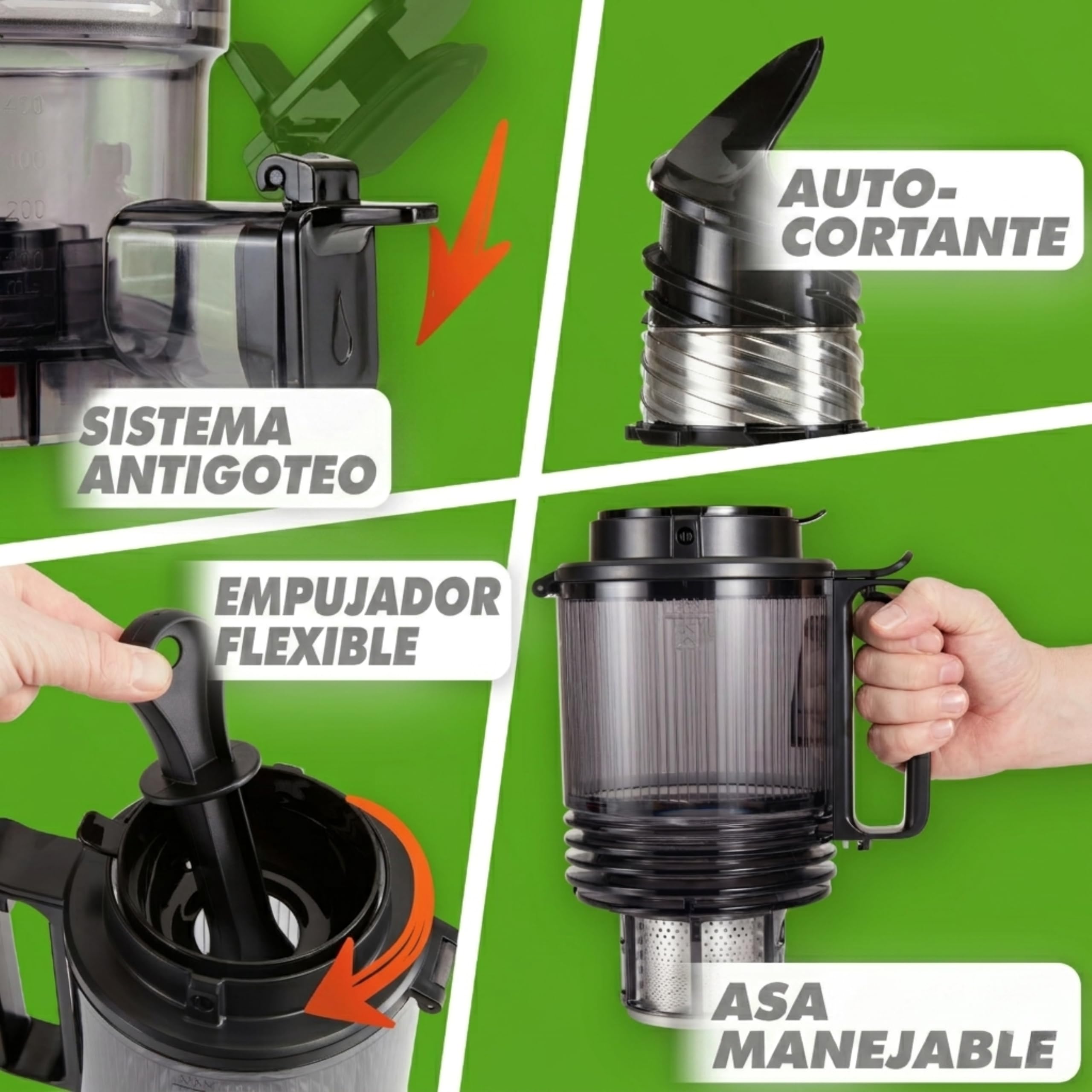 Nutrilovers Licuadora de Prensado en Frío NUTRI-PRESS MAX+, Extractor de Zumo para Frutas Enteras, Boca XXL de 150 mm, Sin BPA