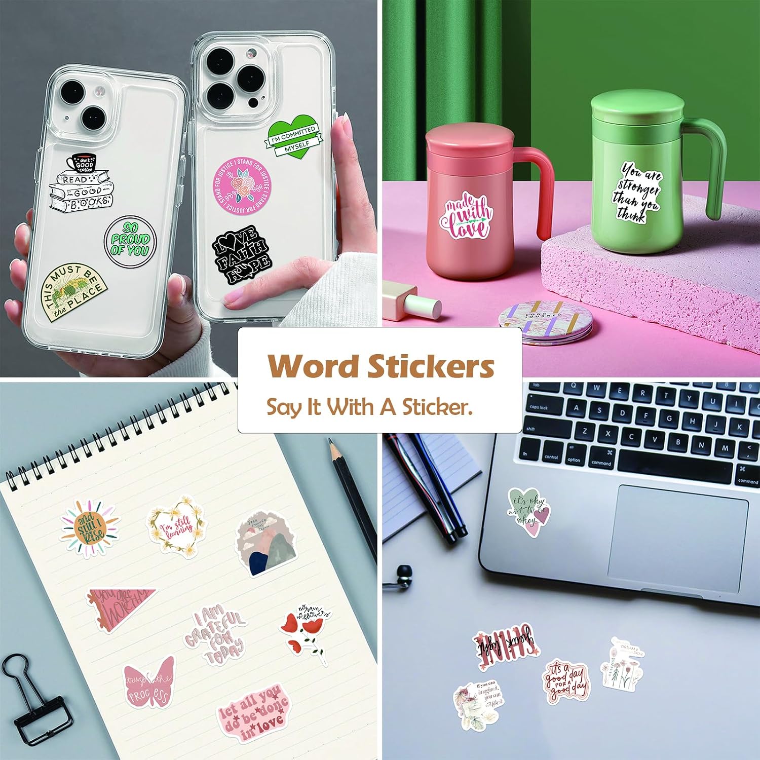 Motivational Stickers, 200PCS ‌Inspirational Quote Stickers for Water Bottles, Scrapbooks, Journals & Laptops, Waterproof Vinyl Sticker for Adults Women Teachers Teens, Aesthetic Design image 3