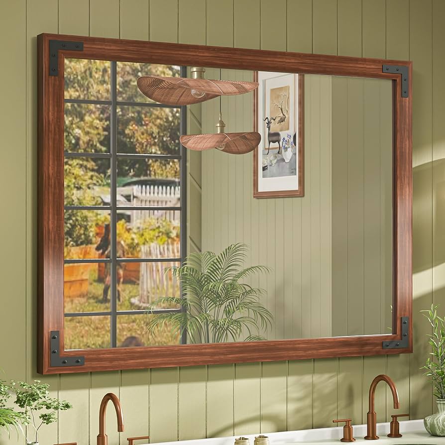 Amazon.com: TETOTE 40 x 30 Walnut Wood Mirror for Bathroom