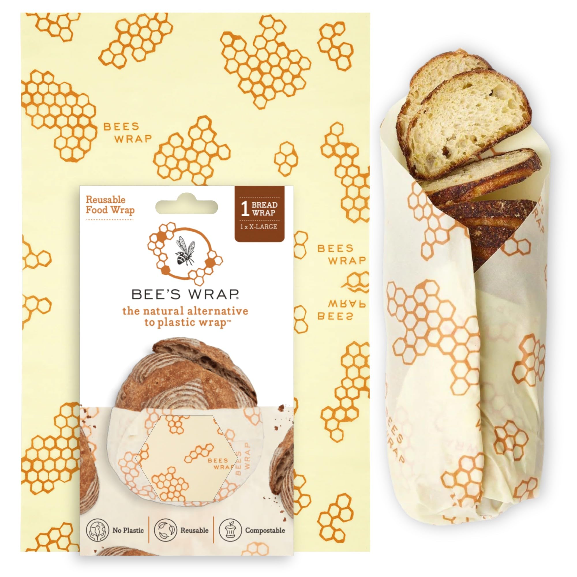 Bee's Wrap - Large Bread Wrap - Made in The USA with Certified Organic Cotton - Plastic and Silicone Free - Reusable Eco Friendly Beeswax Food Wraps