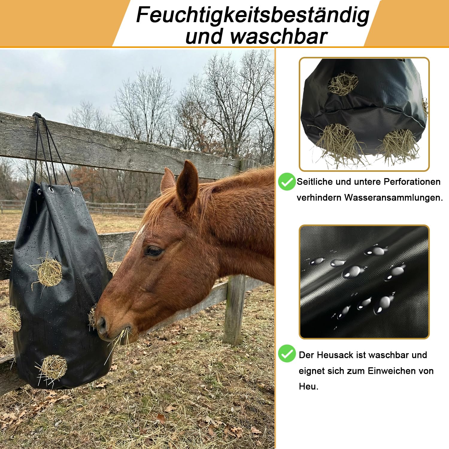 Heusack für Pferde;70 x 40cm heunetz Heubeutel für Pferde;88L Haybag, um das Fressen zu verlangsamen;reduziert Futterverluste;Leicht zu reinigen