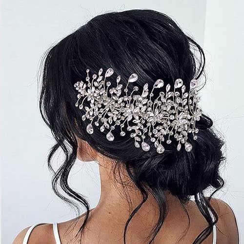 Miniatura 2 de ULAPAN Peine de pelo con diamantes de imitación plateados para damas, accesorio para el cabello para novia, boda, baile, ocasiones especiales