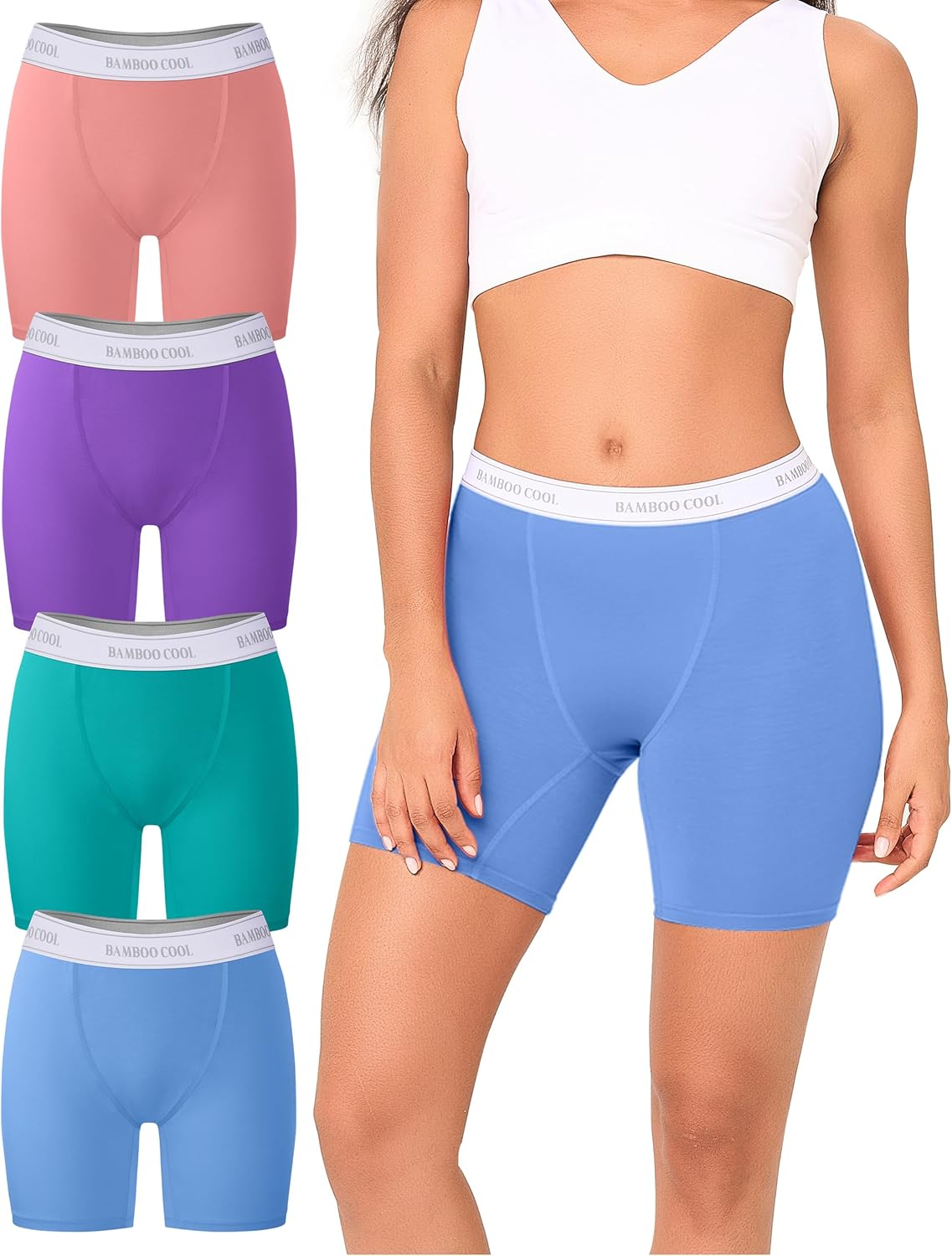 BAMBOO COOL Women's Boyshort Panties Stretchy Underwear Boxer Briefs for Ladies 4 Pack