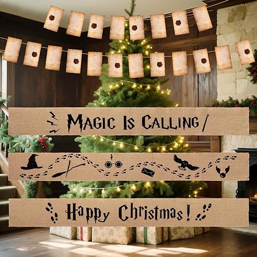 Christmas Decorations, 3Pcs Magic Ribbon & 40 Letter Cards Set, Harry Party Ornaments for Christmas Tree, Party & Home Decor, Wired Gifts for Fans & Kids