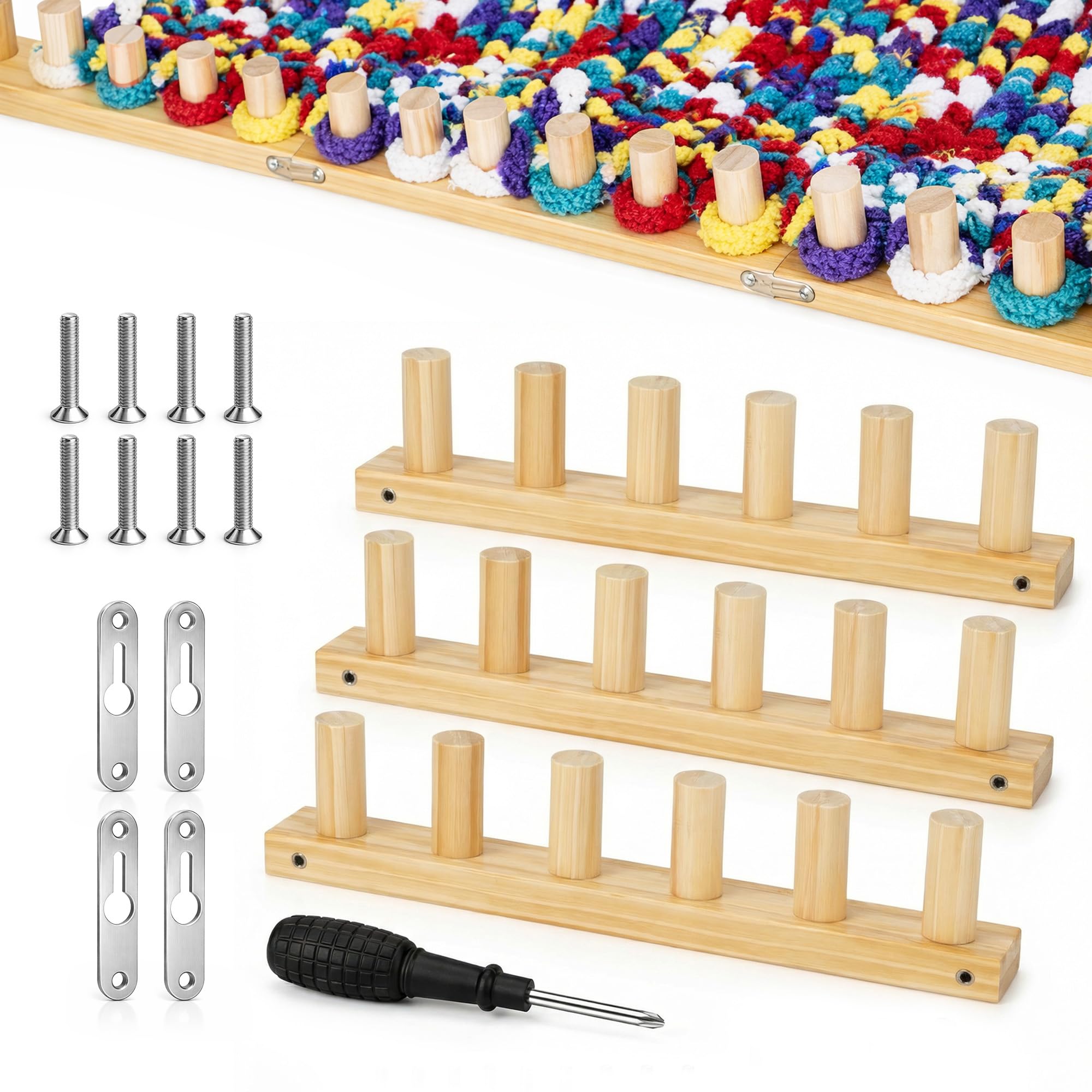 Tvood Wood 3Pcs Chunky Blanket Loom Kit: 90Cm/35In En Chunky Knitting Blanket Loom Portable Hand Knitting Looms With Screwdriver & Assembly Tools For Beginners Craft Enthusiasts