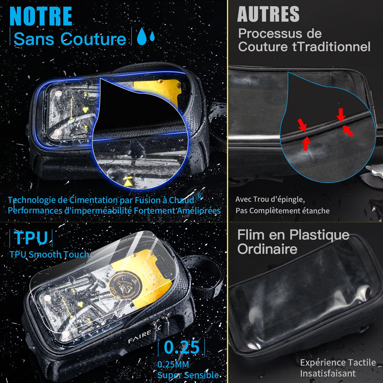 Sacoche Velo Étanche Support Telephone Velo Cadre Guidon VTT TPU 3D Pare-Soleil Anti-reflet Coque Dure EVA Smartphones 6.8''