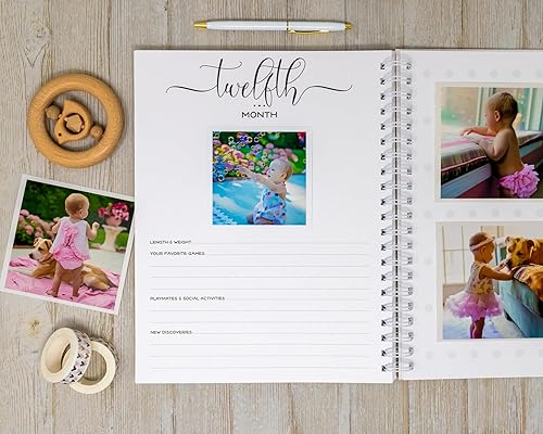 Miniatura 7 de Libro de recuerdos de corazón para bebé, álbum de tapa dura para primer año personalizado con el nombre del bebé, diario para niña (corazones