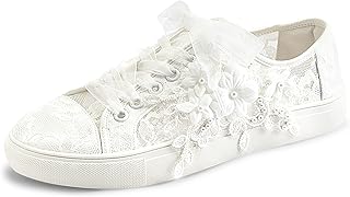 JIAJIA 8836 Wedding Shoes Bridal Sneakers Flats Bride Tennis Shoes Lace Sneakers