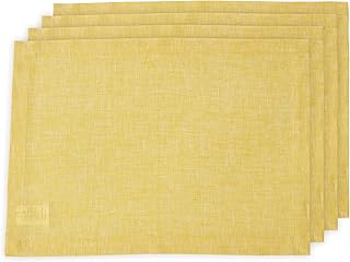 Solino Home Linen Placemats Set of 4-100% Pure Linen Chambray Lemon Yell...