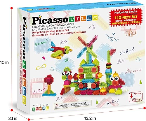 Vista 9 de Picasso Toys112 bloques de erizo STEM, juego de baldosas de construcción, juguete de aprendizaje apilable, bloque de enclavamiento, creatividad más