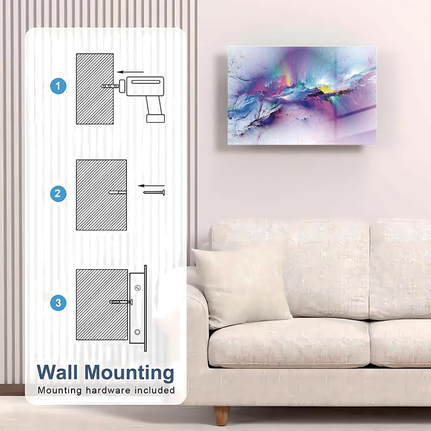 Hidden Gun Safe for Handgun, Pistol Safe with Fingerprint & KEY Access, Abstract Wall Art Glass Hidden Gun Storage with Decor Function For Wall-Mounted, Fathers Day Gift -18.9IN