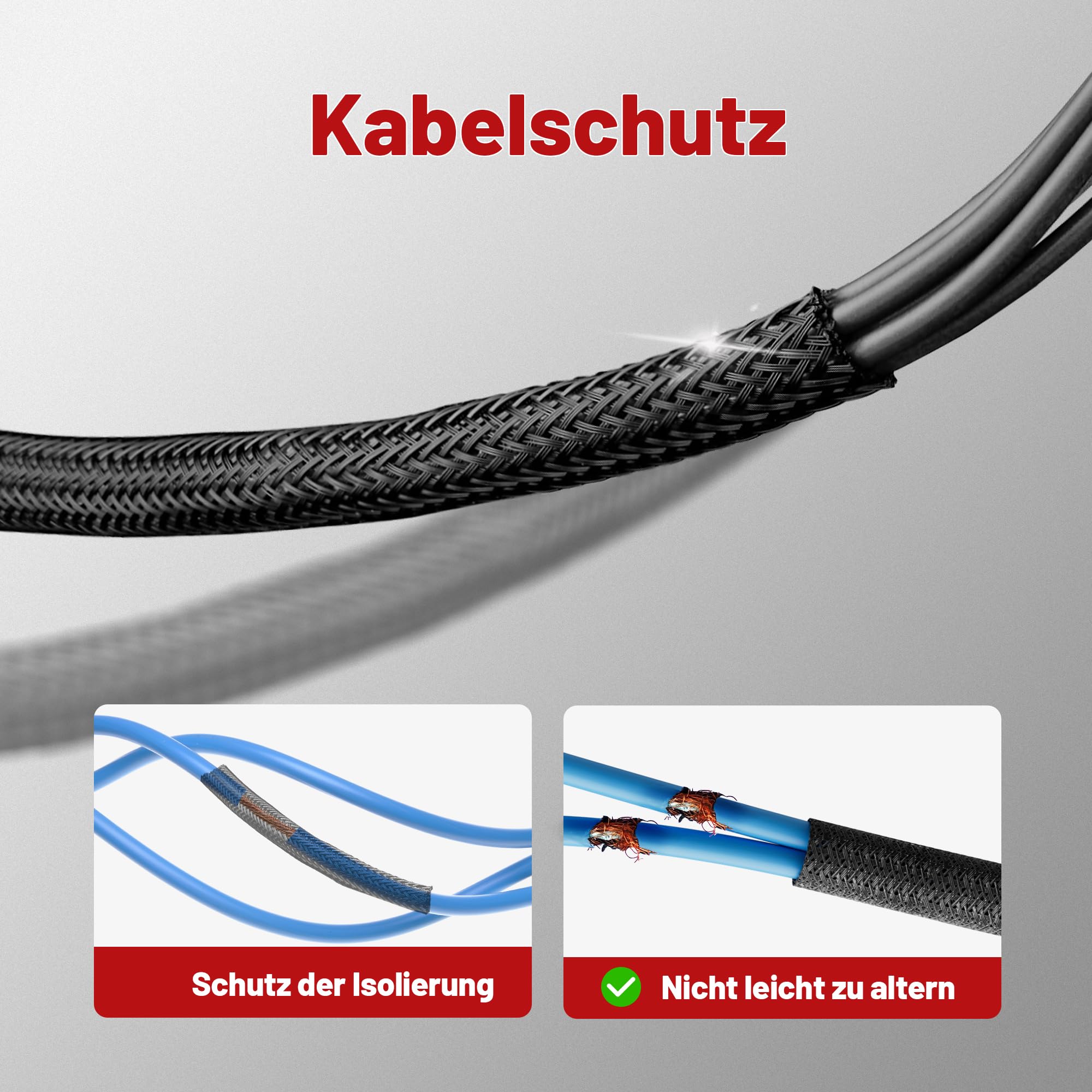 RED WOLF 25mm-3m Kabelschlauch Selbstschließend Schwarz, Gewebter Kabelmantel Anti-Kratzer Kabelstrumpf Für TV Computer Haus Elektrisch Automobil Kabelschutz Flexibel Kabelmanagement Kabel Sleeve