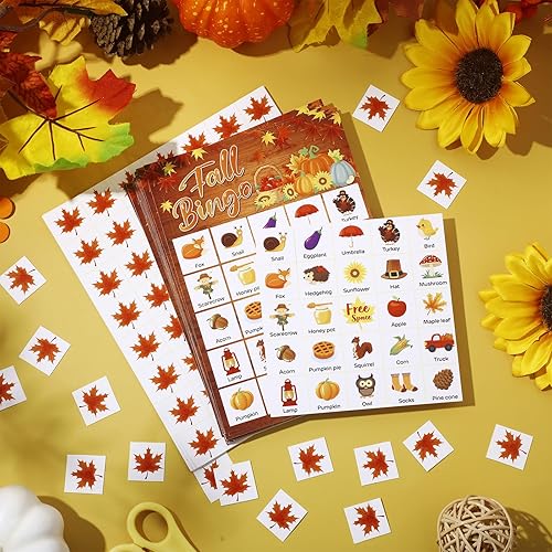 Miniatura 4 de Shappy Juego de 39 tarjetas de juego de bingo de otoño para adultos, 28 jugadores, festivales de otoño, juegos de fiesta, tarjetas de bingo de otoño