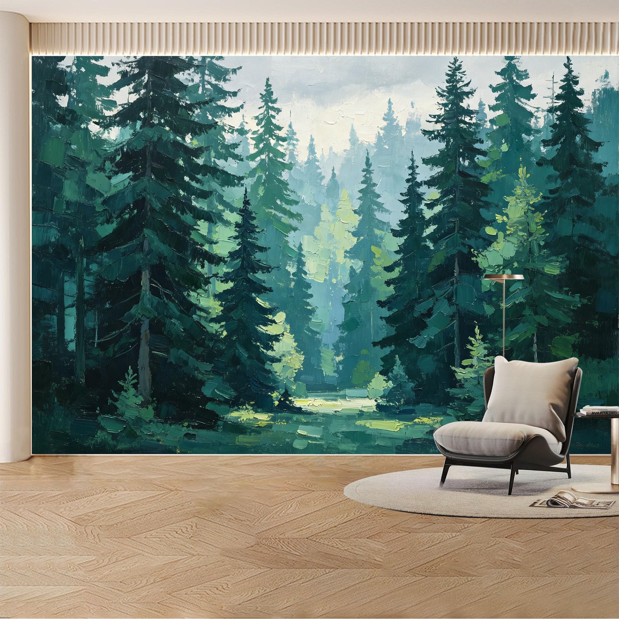 Custom Wall Mural Wallpaper Pine Forest， Landscape Nature Modern Large Wall Art， Misty Nordic Removable SelfAdhesive Large Photo for Living Room， Bedroom， Office