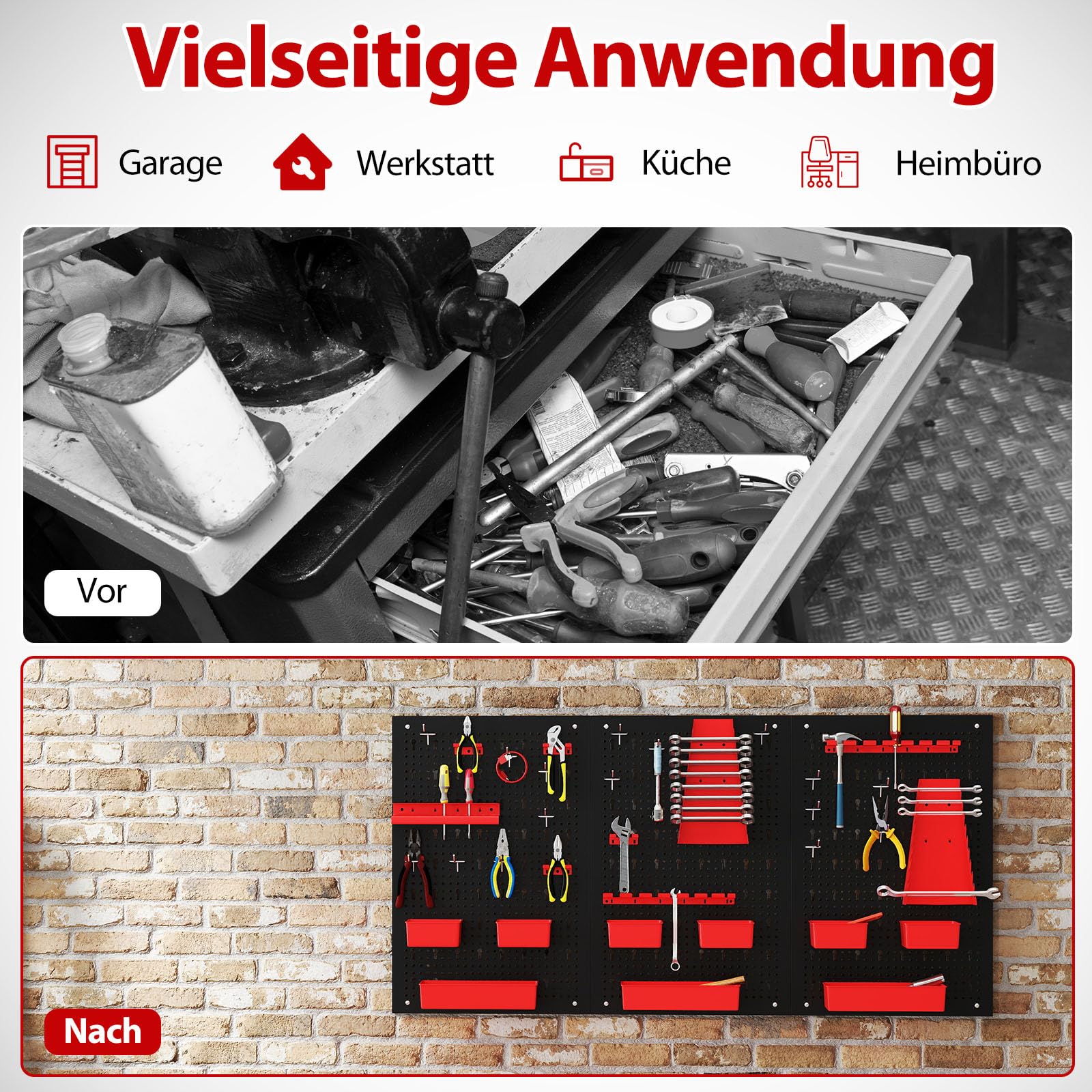 GYMAX Werkzeugwand aus Metall, 120 x 60 x 2 cm, Werkzeughalter Set mit Haken, Aufbewahrungsboxen & Werkzeughalter, Werkzeug Lochwand für Werkbank, Garage, Bastelraum