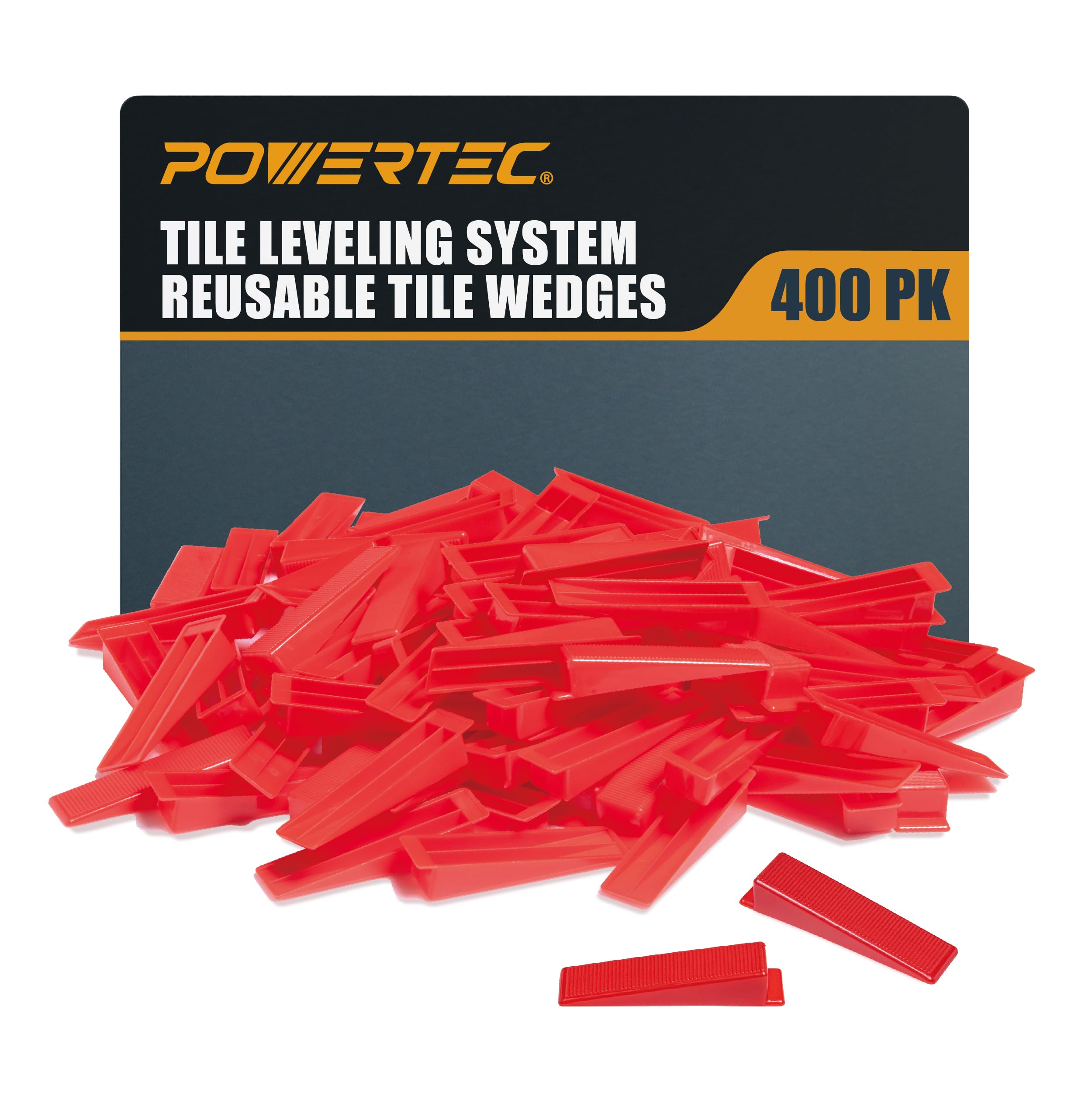 POWERTEC Tile Leveling System Reusable Tile Wedges 400 Pack for Floor and Wall Tile Installation, Tile Installation Kit for 1/8" and 1/16" Tile Spacers (71897-P4)