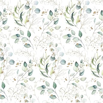 VmG-Store Cotton Fabric 1 m Eucalyptus White 140 cm Width 100% Cotton