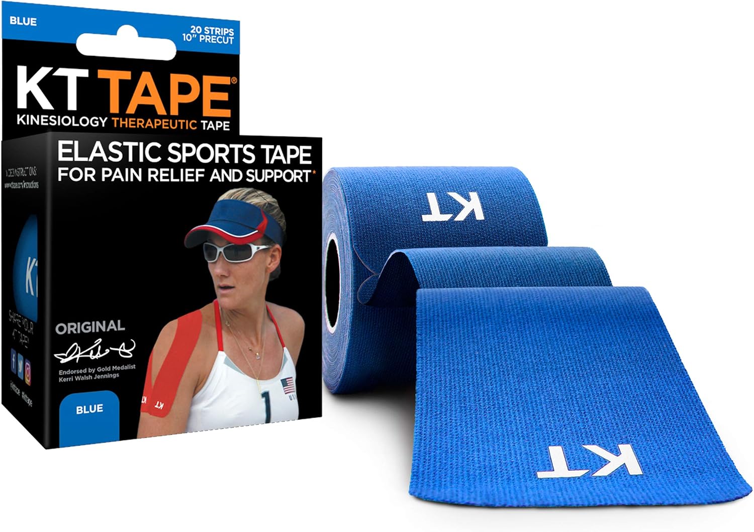 Flash Sale KT Tape Original Cotton Elastic Kinesiology Therapeutic Athletic Tape, 20 Precut 10 inch Strips, Blue, Latex Free, Breathable, Pro & Olympic Choice (KTT-AW-Blue)