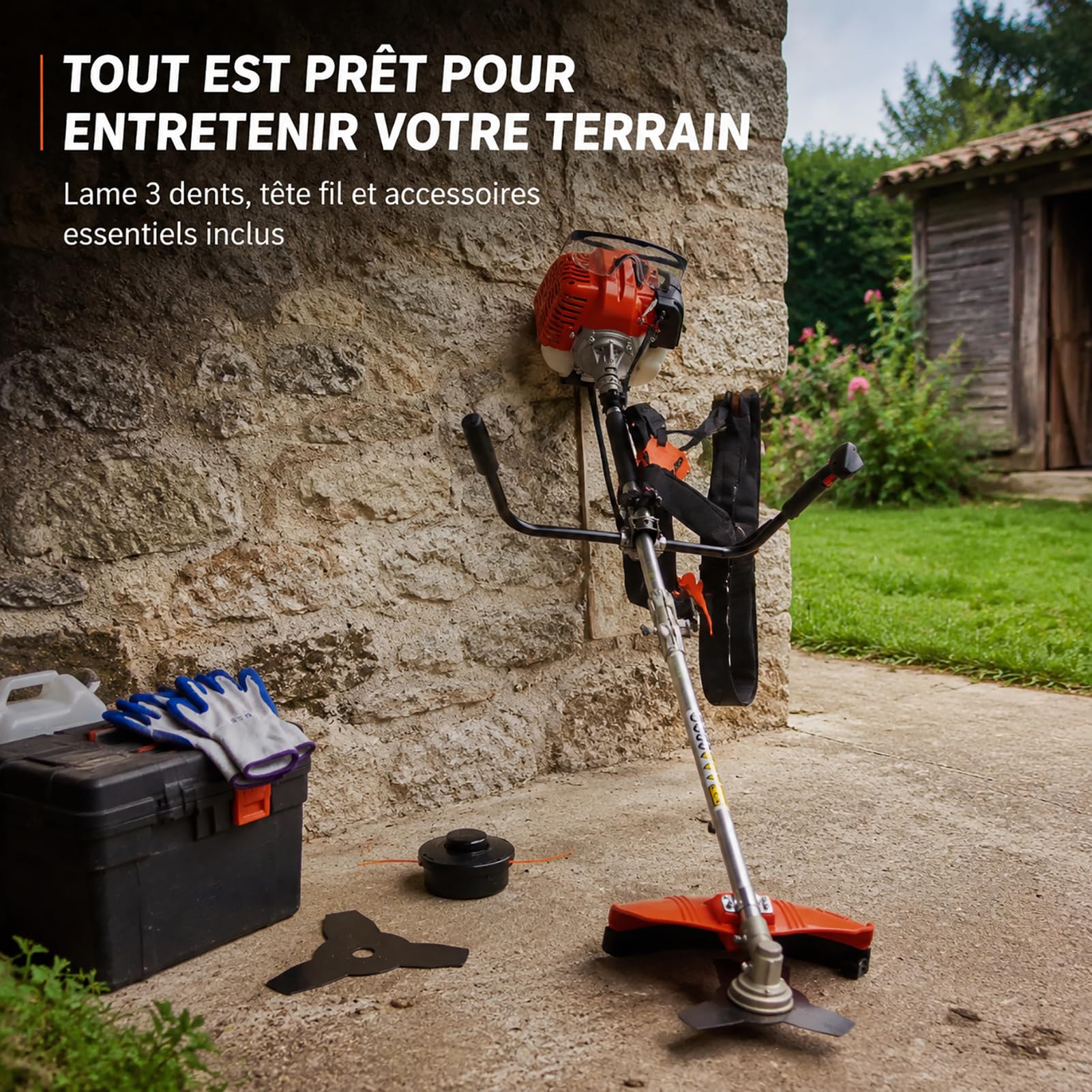 Débroussailleuse Thermique 52cc Essence 2 en 1 avec Lame et Fil