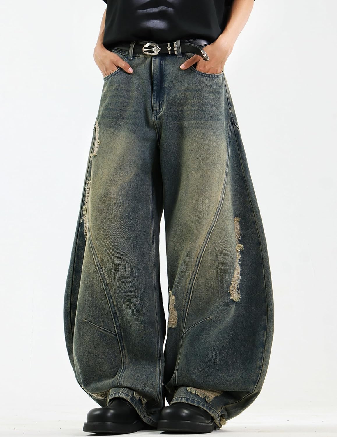 Mens Baggy Jeans Wide Leg Vintage Hip Hop Y2K Loose Fit Casual Barrel Denim Pants Streetear