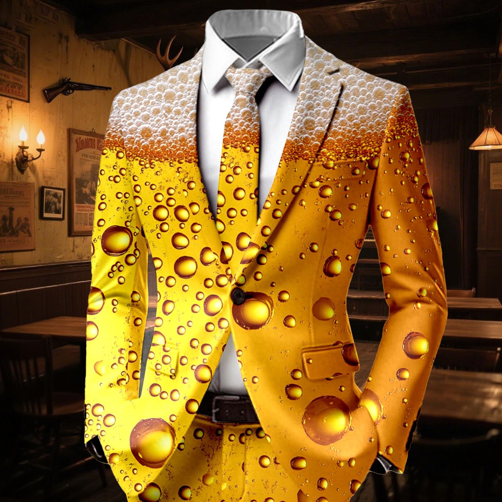Tuta da uomo 2026 con design stampato, elegante giacca per il tempo libero per feste della birra, vestibilità aderente, ideale per eventi invernali, elegante abito da sera alla moda, abbigliamento da
