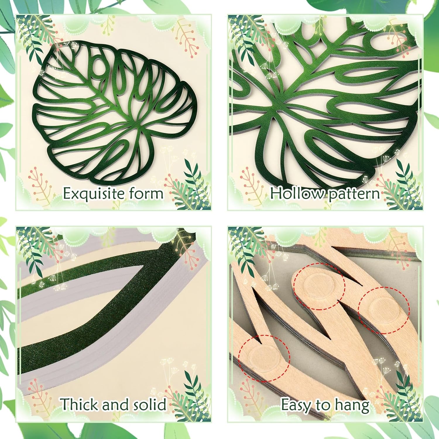 Zzbakress 7 Pcs Palm Tree Wall Art Leaves Wall Decor Tropical Wall Art Jungle Nursery Decor Monstera Room Decoration for Farmhouse Home Kitchen Bedroom Garden (Green)
