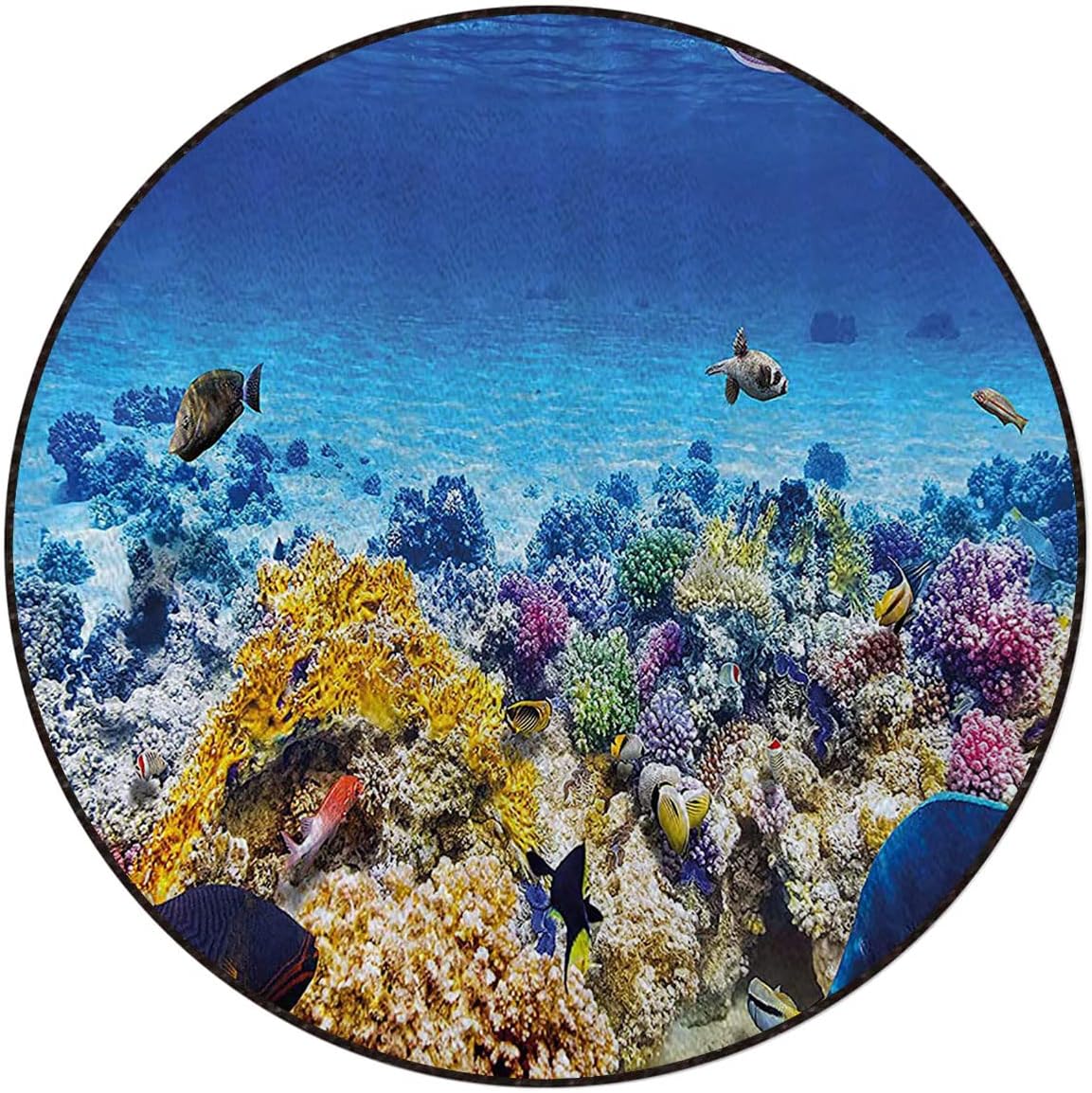 Turquoise Anti-Slip Computer Chair Mat Low Pile Carpet Mats for Home Office Underwater Sea World Scene with Goldfish Protectors Mats Desk Chair Mat for Rolling Chair Ocean Decor Diameter 39 in