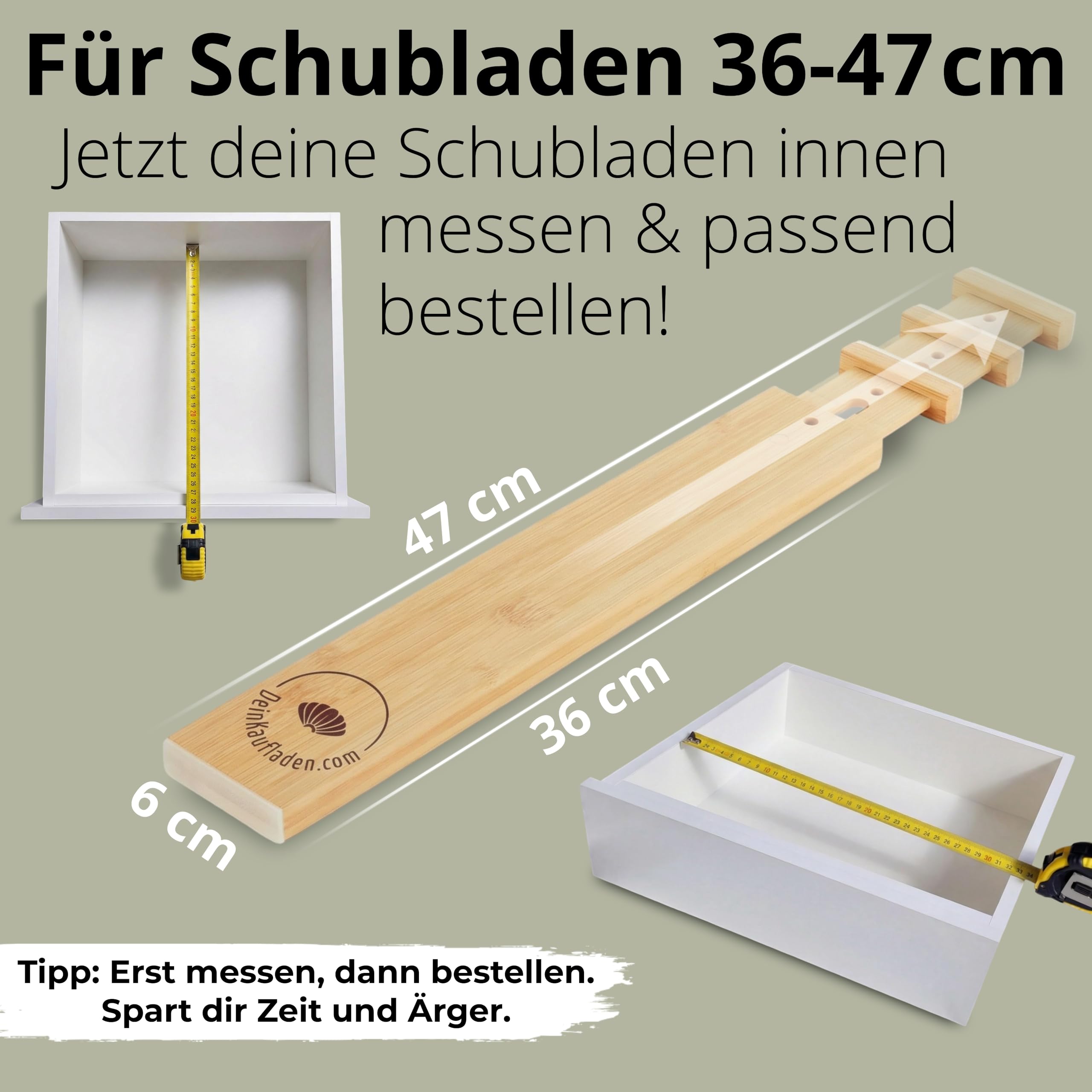 Separador de cajones ajustable de bambú marrón – Organizador de cajones de madera y divisor de cajones para un orden óptimo – Separador de cajones para cajones (36 – 47 cm)