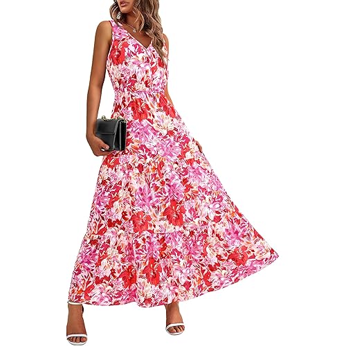 BTFBM Women Summer Dresses Casual Sleeveless Maxi Dresses Cute Floral Long Dress Wedding Guest Dress