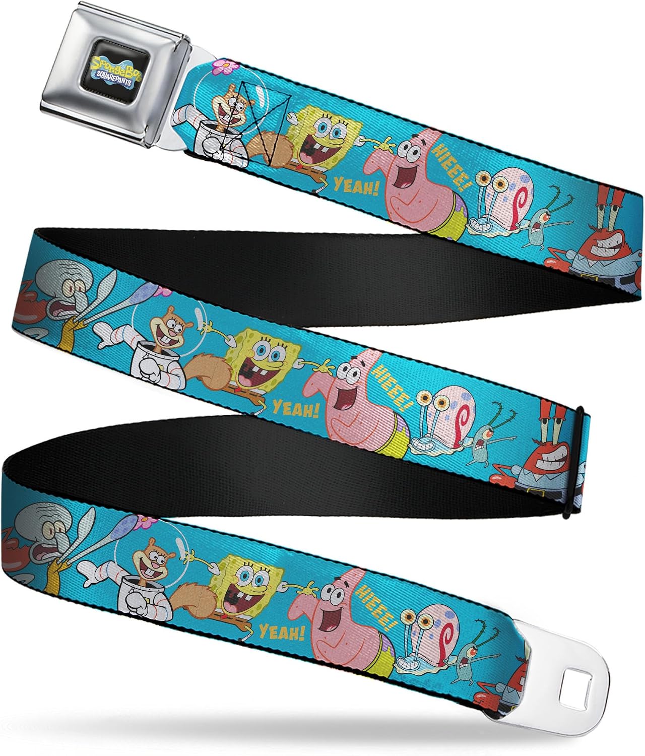 SpongeBob SquarePants Belt, Seatbelt Buckle Belt, Spongebob and Five Friends Poses Blue, Adjustable