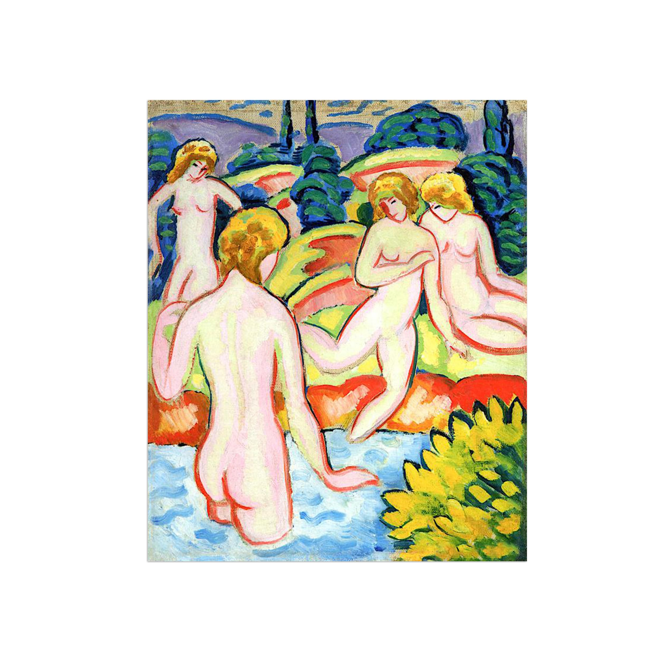 Sdyskkug Unframed August Macke Famous Wall Art For Living Room. Bathers With Trees. Canvas Artwork Picture. Prints Reproduction Modern Home Decor 48X40cm