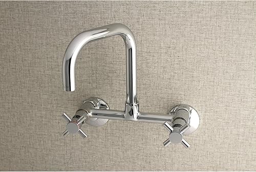 Miniatura 9 de Kingston Brass KS413SN Concord - Grifo de cocina para montaje en pared, 6-1116" en alcance de la boquilla, níquel cepillado