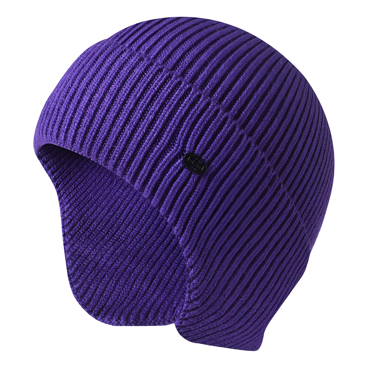 Winter Beanie Hats for Men Outdoor Stretchy Knit Ski Caps with Earflap Windproof, Purple, One size
