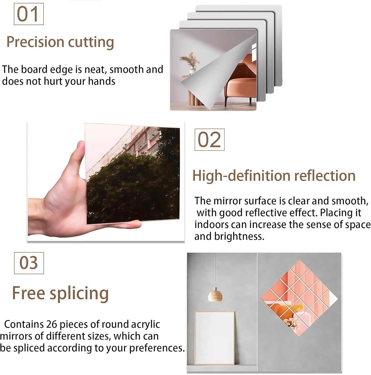 16-Pieces (5.91''*5.91'') Removable Acrylic Mirror Wall Stickers, DIY Art Decoration Decals, Suitable for Home, Bedroom, Living Room and Other Places(Rose Gold)