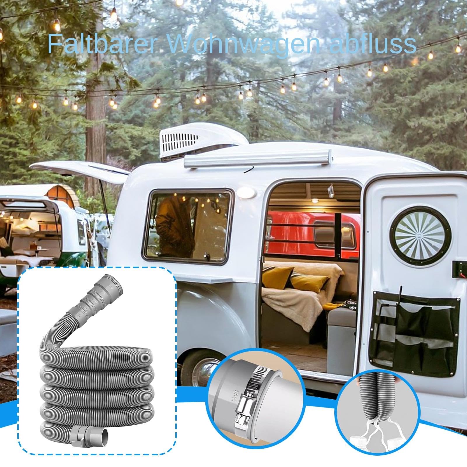 Caravan Abflussrohr 2/4/6/10m, Faltbarer Abwasserschlauch mit verstellbarem Adapter, zusammenklappbarer Schlauch für Wohnwagen, Anhänger, Abwassersystem, Reisen und Camping